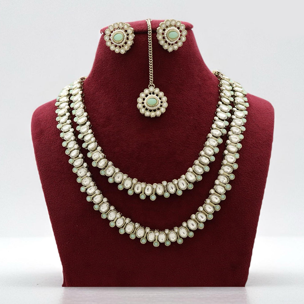 JCM Kundan Stone Double Layer Necklace Set