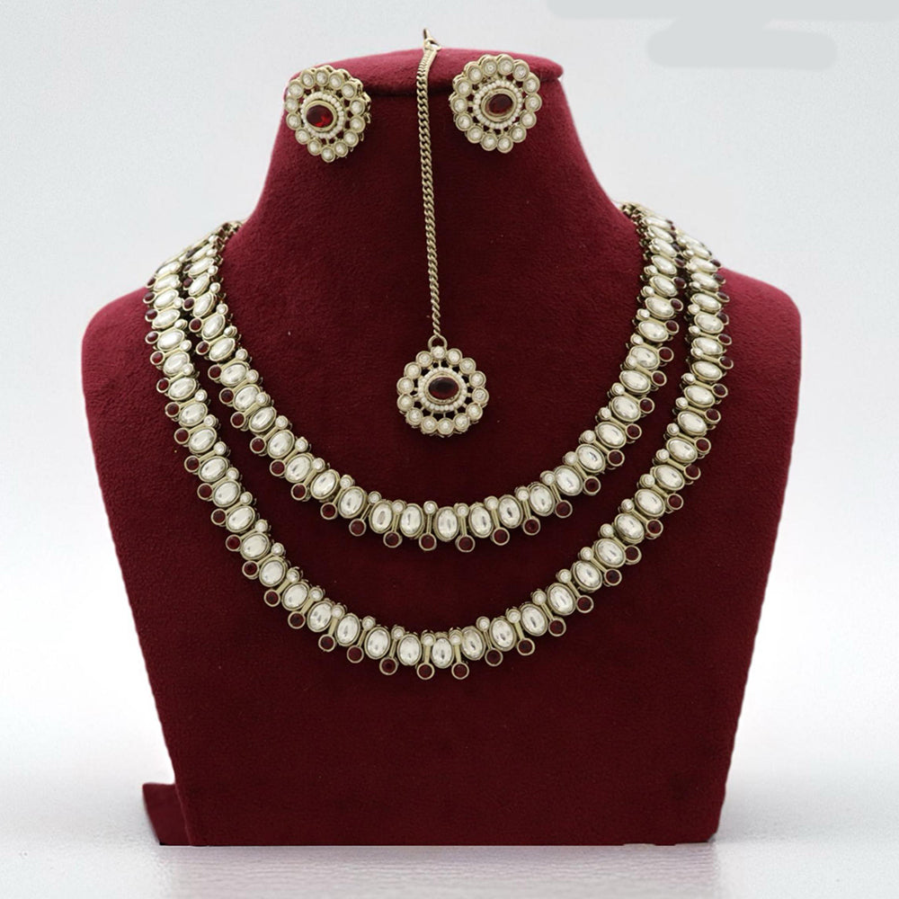 JCM Kundan Stone Double Layer Necklace Set