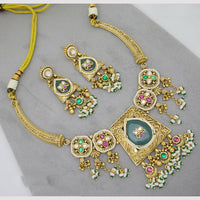 JCM Pota Stone Necklace Set With Floral Design Traditional Jewelry