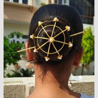 JCM Sleek Bun Hair Pin With White  Pearls – Modern Hair Styling Accessory