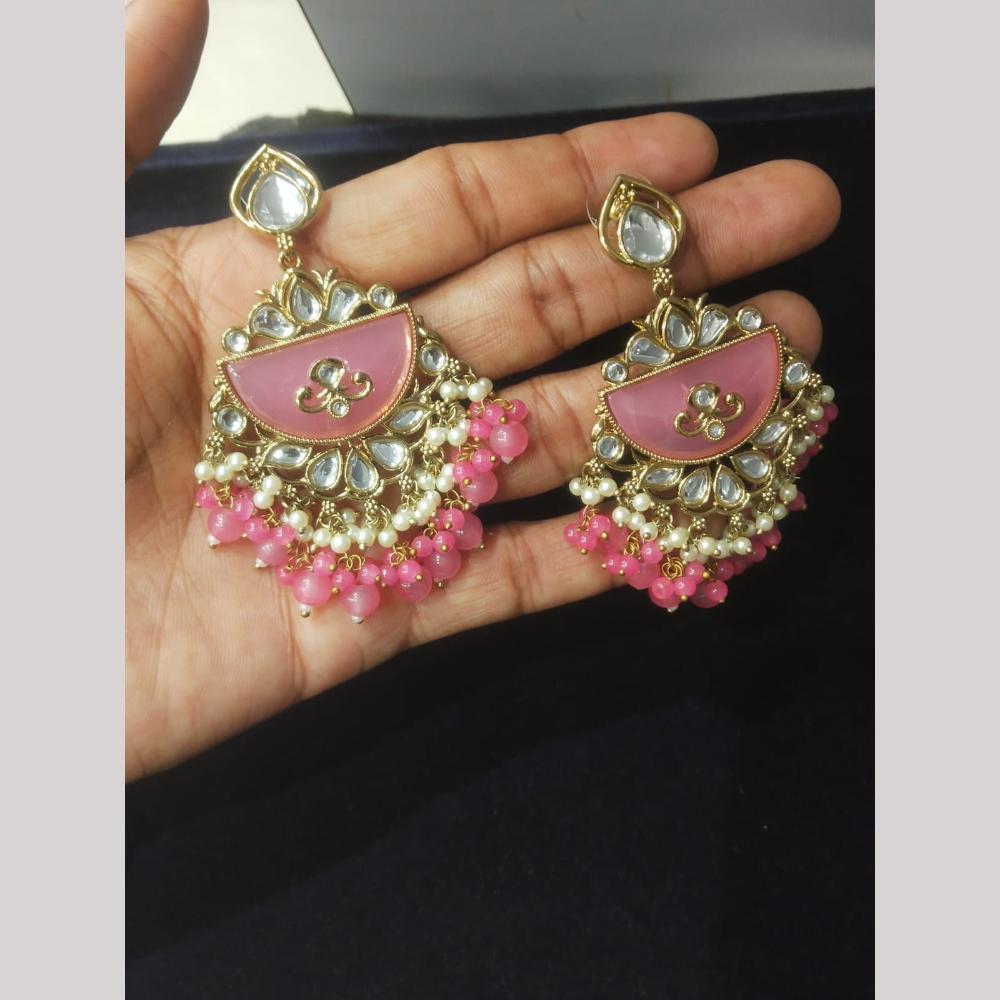 JCM Traditional Gold Royal Plated Kundan Pearl And Beads Dangler Earrings