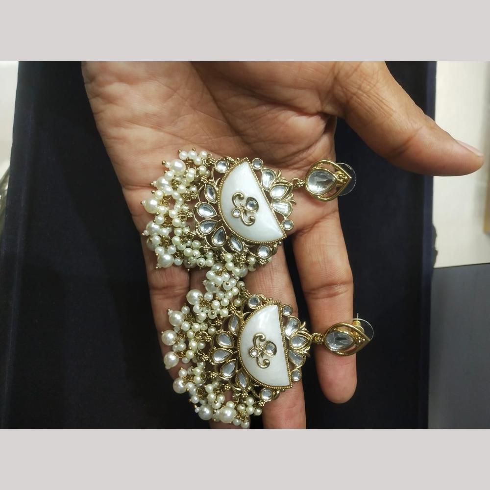 JCM Traditional Gold Royal Plated Kundan Pearl And Beads Dangler Earrings