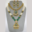 JCM Ethnic Style Pota Stones And Pearl Double Necklace Set