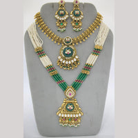 JCM Ethnic Style Pota Stones And Pearl Double Necklace Set