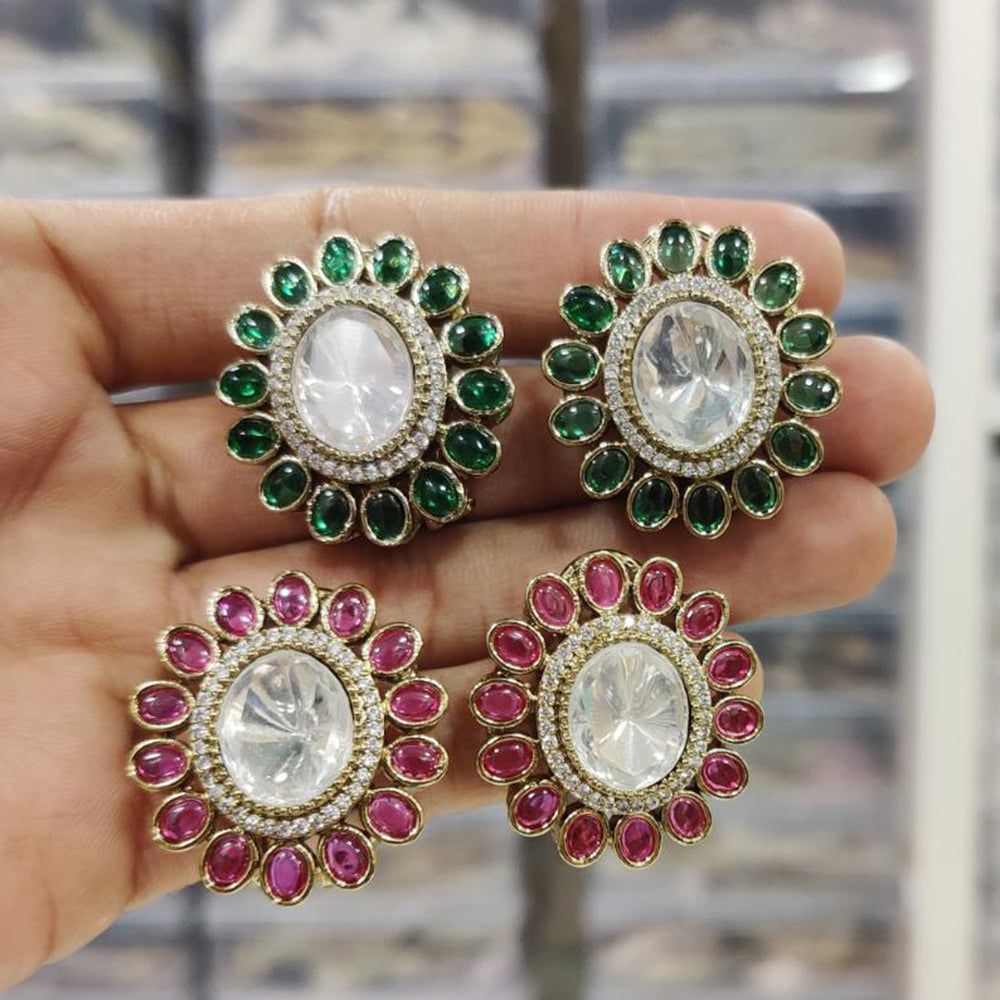 JCM Statement Stud Earrings with Crystal & Pota Stones