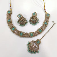 JCM Traditional Necklace Set Austrian Crystals with Matching Maang Tikka