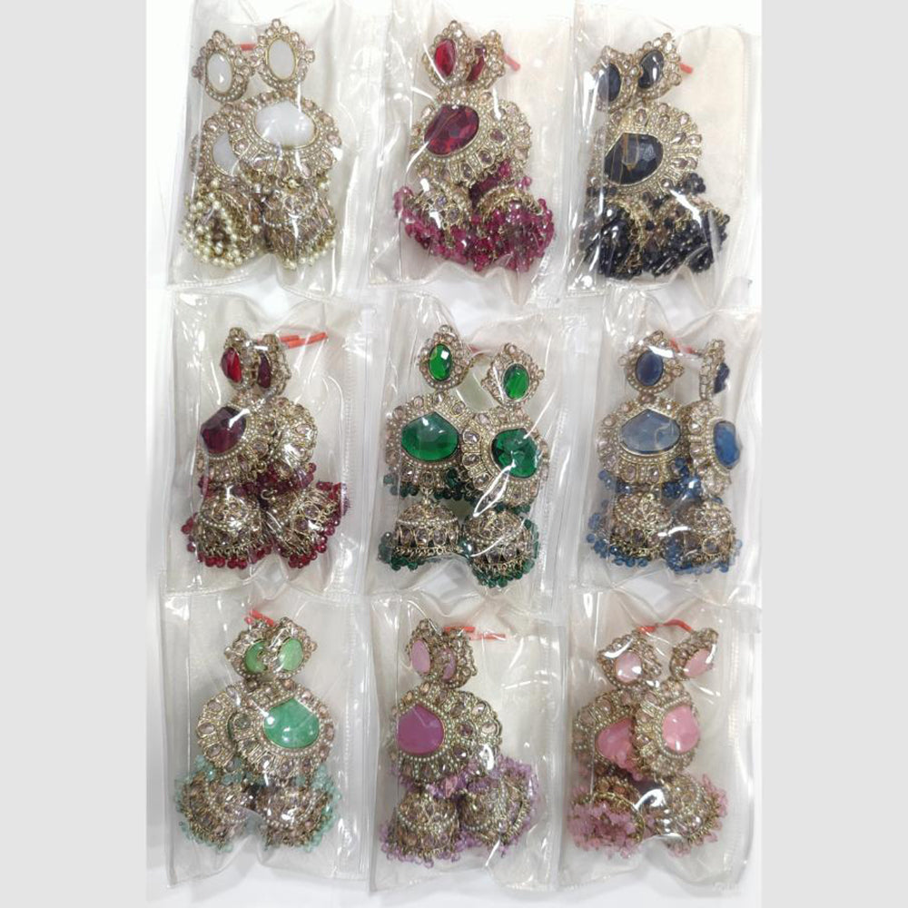 JCM Premium Jhumki Earrings – Sparkling Crystals in Bold Statement Style