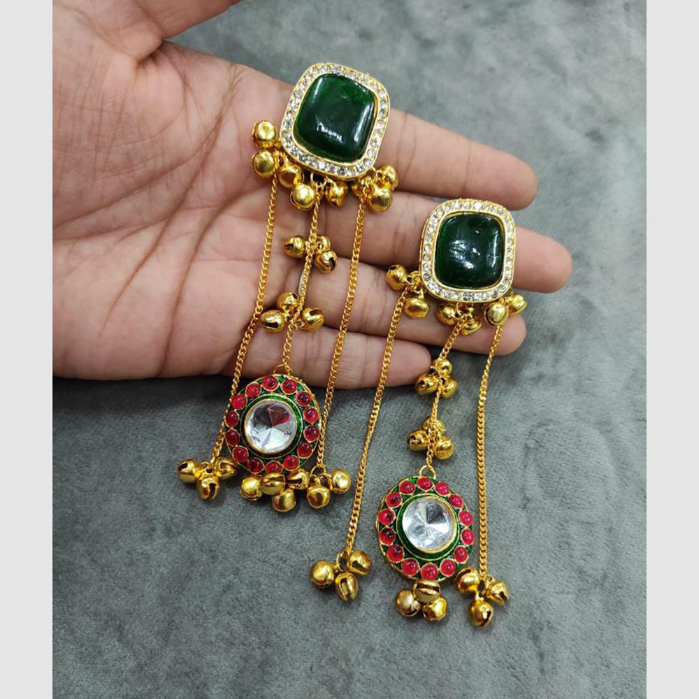 JCM Long Jhumki Earrings with Pota Stones & Crystals – Traditional Ethnic Jewelry