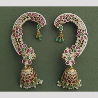 JCM Temple Charm Peacock Pota and Kundan Stone Earrings