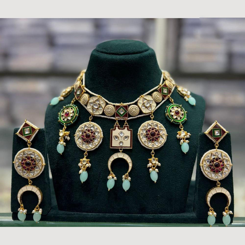 JCM Kundan And Beads Necklace With Pearl Droping