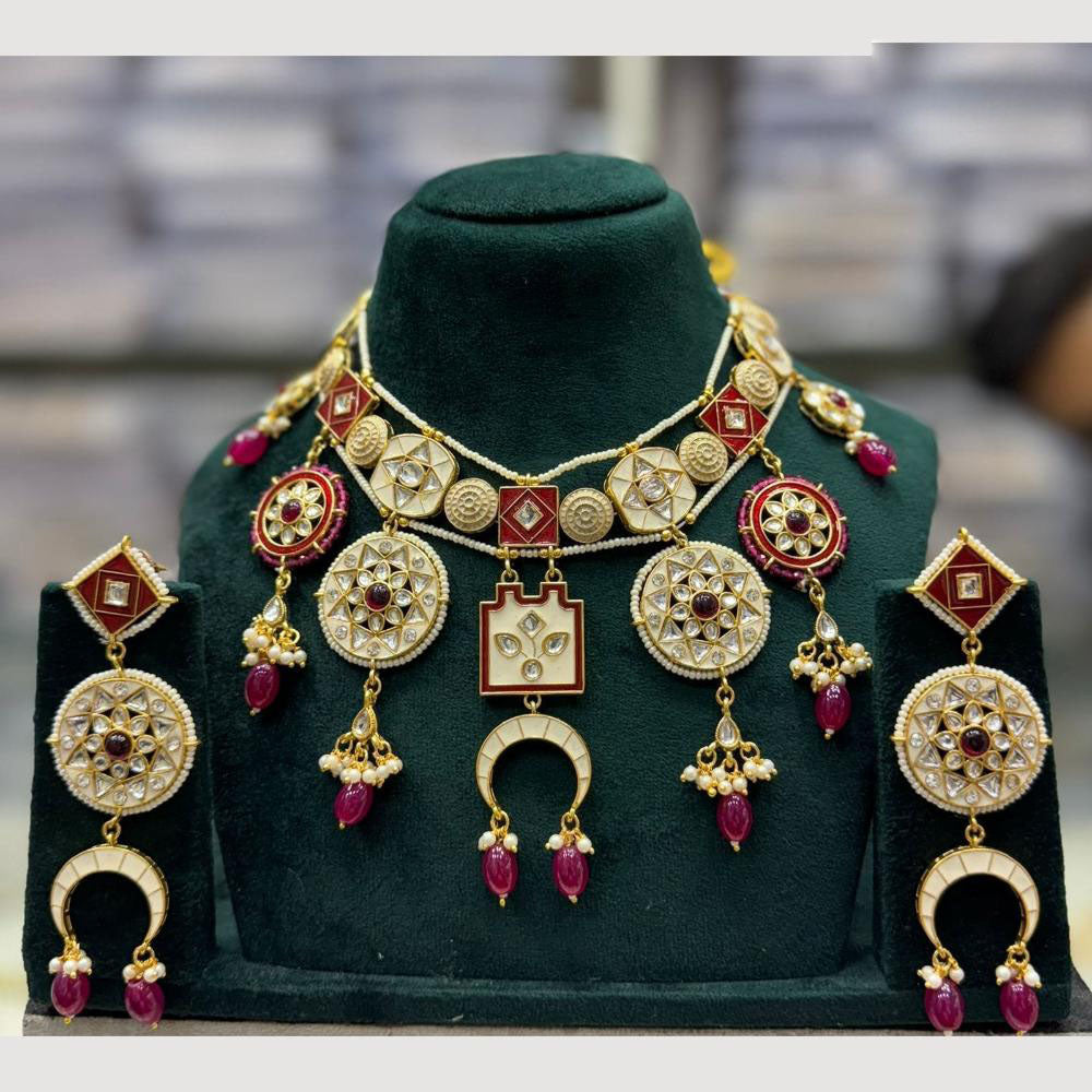 JCM Kundan And Beads Necklace With Pearl Droping