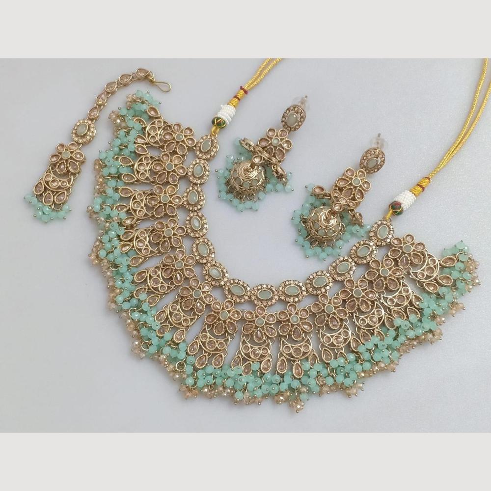 JCM Traditional Austrian Stones & Pearl Beaded Necklace Set with Maang Tikka