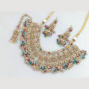 JCM Traditional Austrian Stones & Pearl Beaded Necklace Set with Maang Tikka