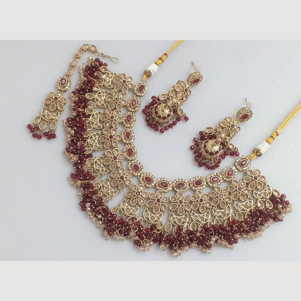 JCM Traditional Austrian Stones & Pearl Beaded Necklace Set with Maang Tikka