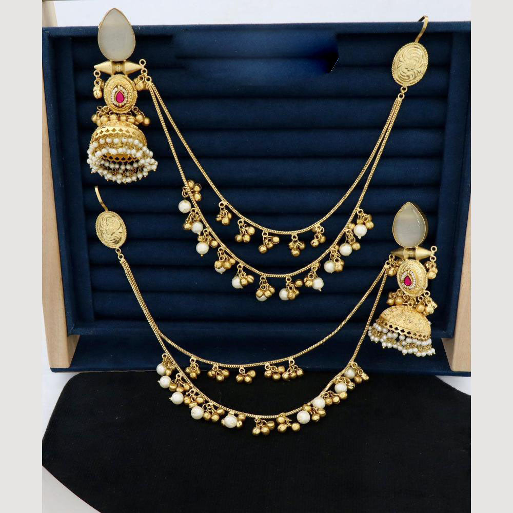 JCM  Traditional Elegance Kann Chain Earrings with monalisa stone and pearl