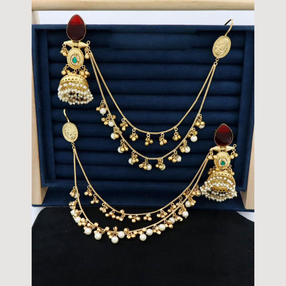 JCM  Traditional Elegance Kann Chain Earrings with monalisa stone and pearl