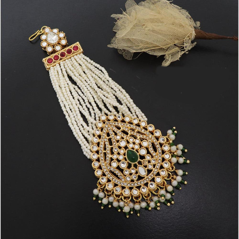 JCM Multi Strand Pearl Passa with Teardrop Kundan Centerpiece