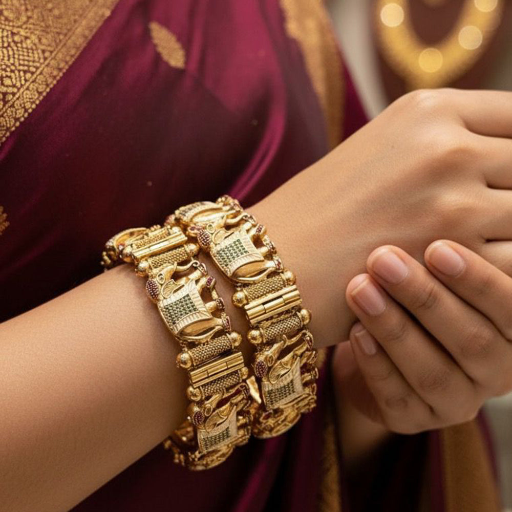 JCM Traditional Timeless Pota And Meenakari Openable  Bangles Set