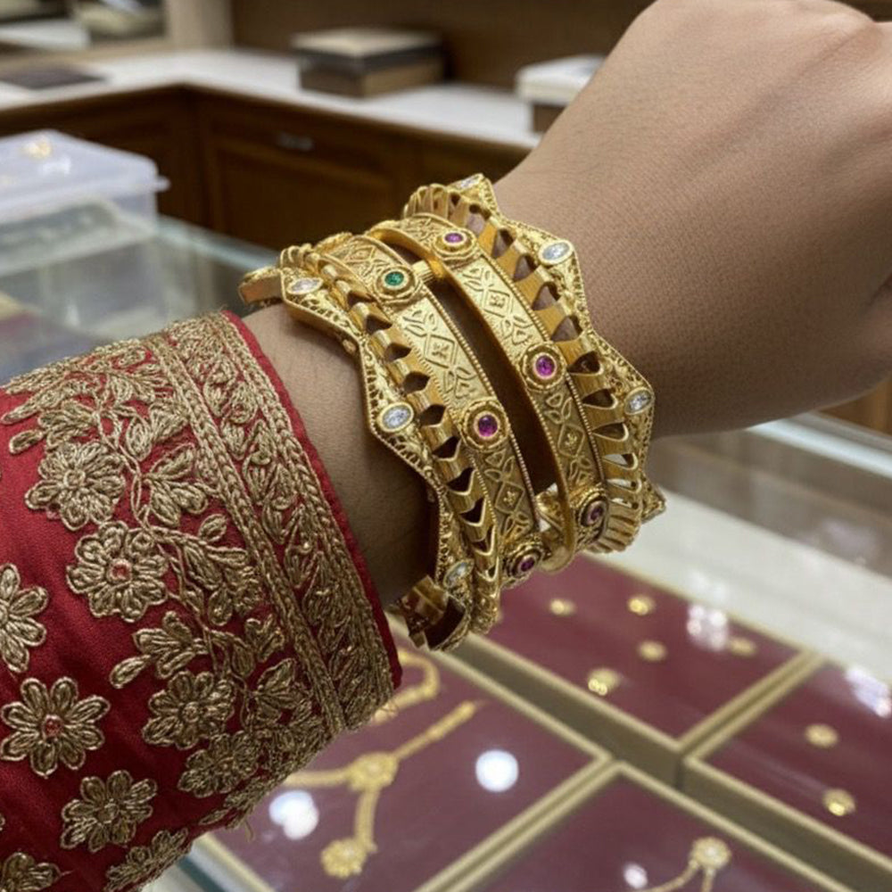 JCM Traditional Timeless Pota Stone Openable  Bangles Set