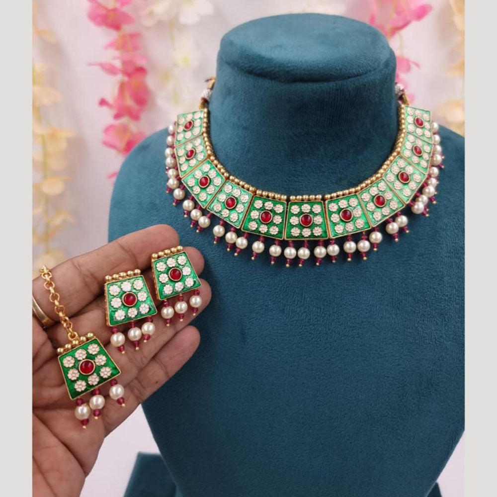 JCM Enamel Kundan Work and Pearl Drops Choker Necklace Set
