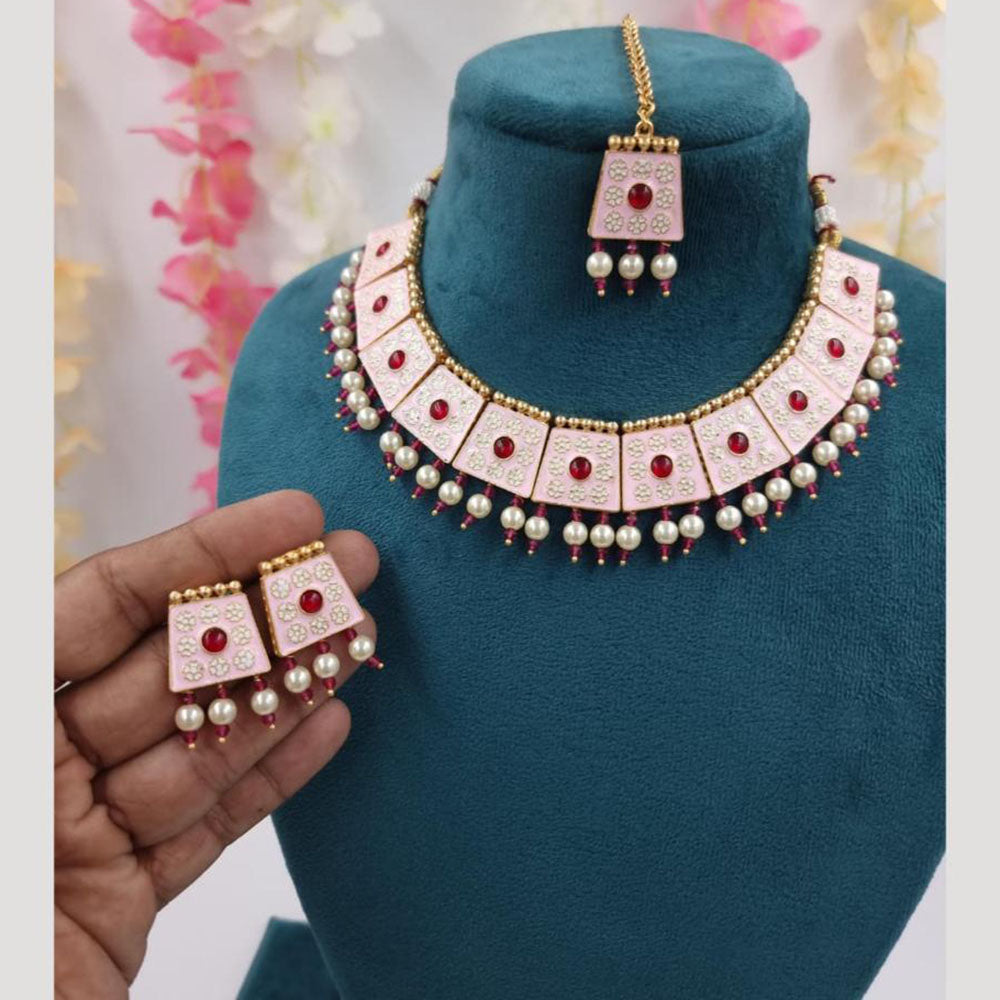 JCM Enamel Kundan Work and Pearl Drops Choker Necklace Set