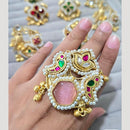 JCM Traditional Kundan Pearl Ring with Colorful Stone Motifs