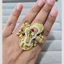 JCM Traditional Kundan Pearl Ring with Colorful Stone Motifs