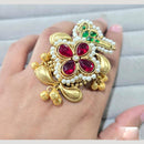 JCM Traditional Kundan Floral Design Pearl Ring with Colorful Stone Motifs