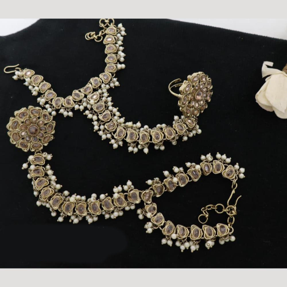 JCM Antique Kundan and Pearl Hand Harness Set