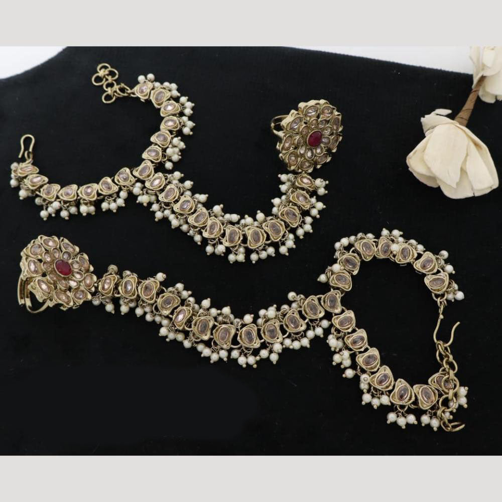 JCM Antique Kundan and Pearl Hand Harness Set
