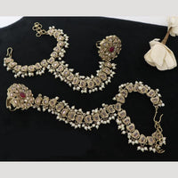 JCM Antique Kundan and Pearl Hand Harness Set