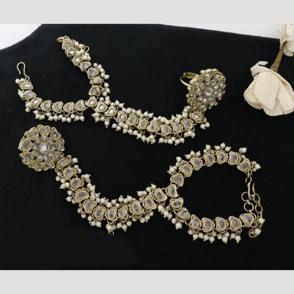 JCM Antique Kundan and Pearl Hand Harness Set
