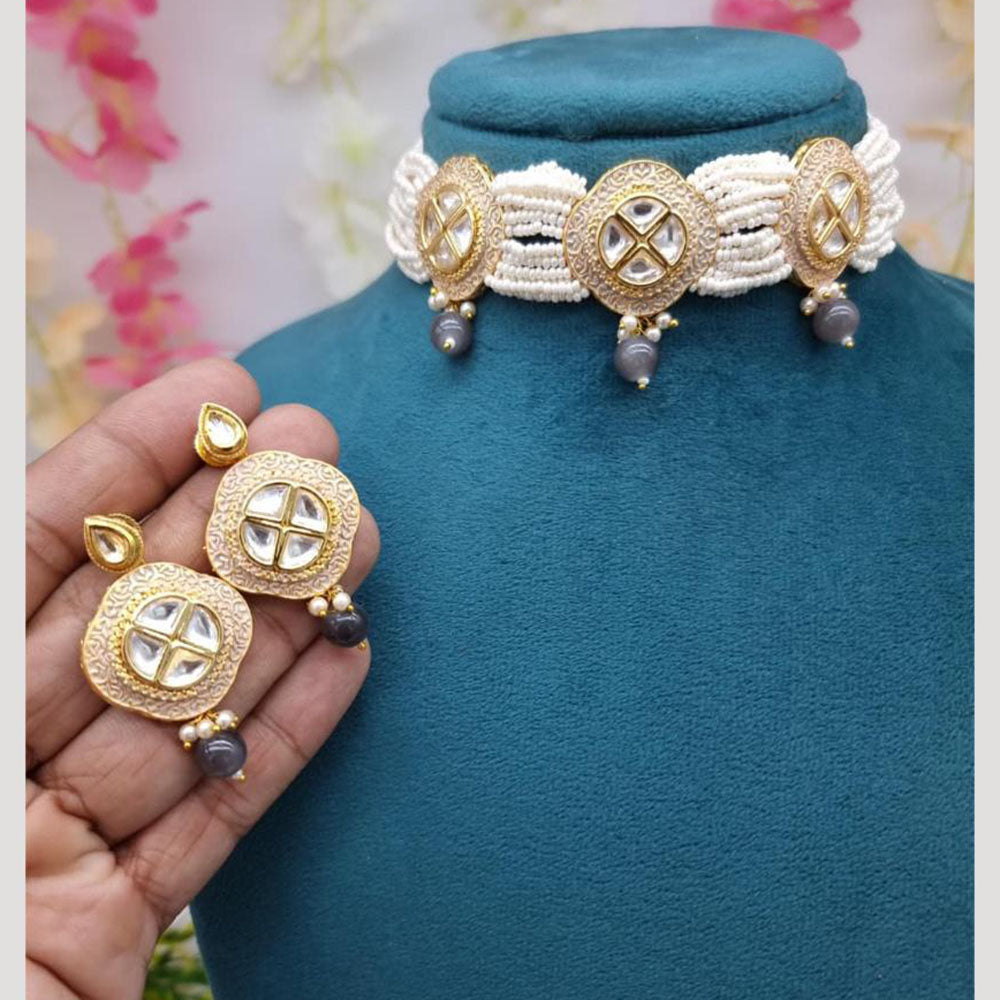 JCM Kundan and Bead Drops Meenakari Choker Necklace Set