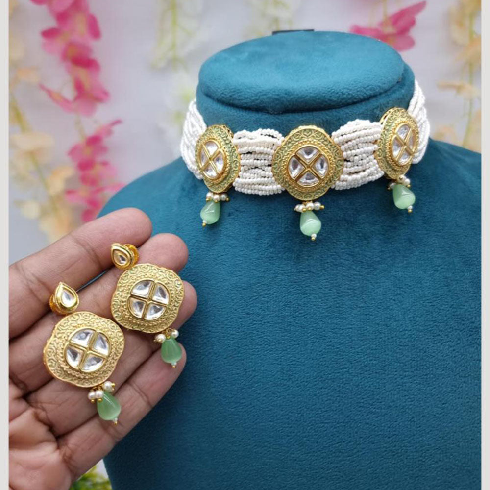 JCM Kundan and Bead Drops Meenakari Choker Necklace Set