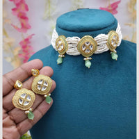 JCM Kundan and Bead Drops Meenakari Choker Necklace Set
