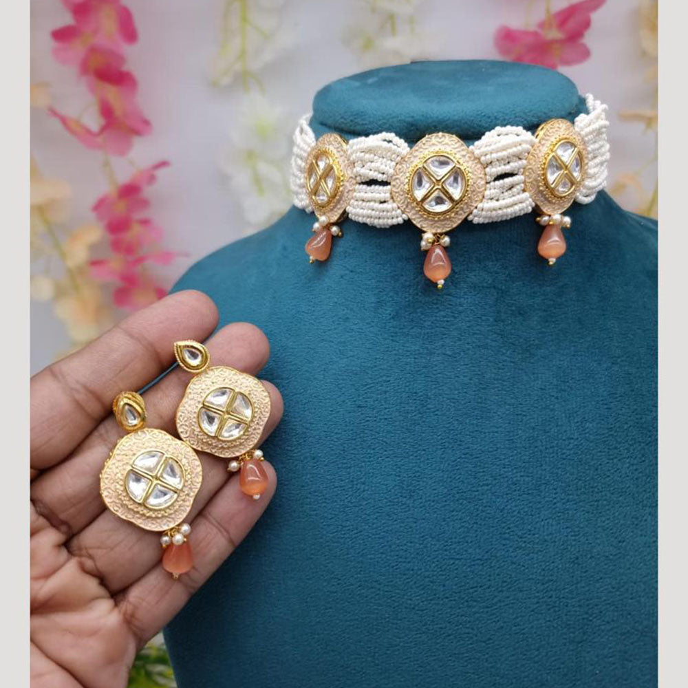 JCM Kundan and Bead Drops Meenakari Choker Necklace Set