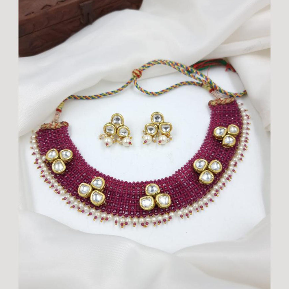JCM Beaded and Kundan Necklace Set with Matching Earrings