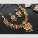 JCM Handcrafted Antique Temple Motifs with Kundan Stone Necklace Set