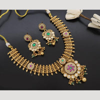 JCM Handcrafted Antique Temple Motifs with Kundan Stone Necklace Set