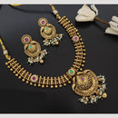 JCM Handcrafted Antique Temple Motifs with Kundan Stone Necklace Set