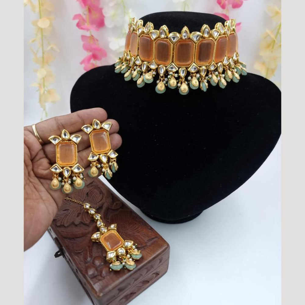 JCM Designer Kundan and Beads Drop Choker Necklace Set