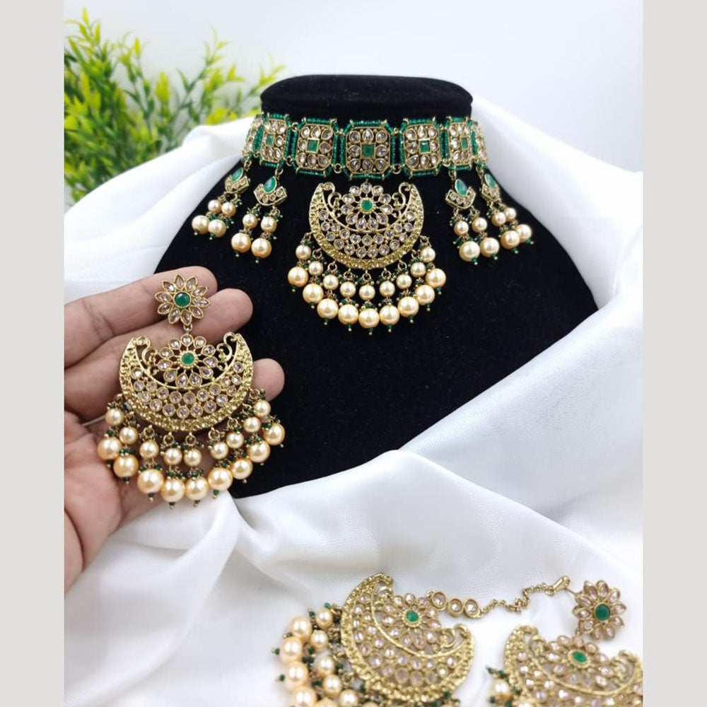 JCM Mehfil Majesty Kundan and Pearl Choker Necklace Set with Chandbali Earrings