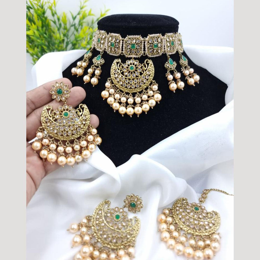 JCM Mehfil Majesty Kundan and Pearl Choker Necklace Set with Chandbali Earrings