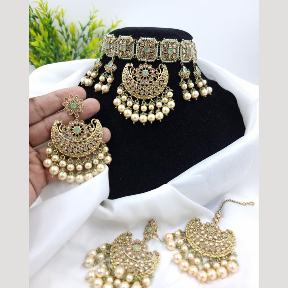 JCM Mehfil Majesty Kundan and Pearl Choker Necklace Set with Chandbali Earrings