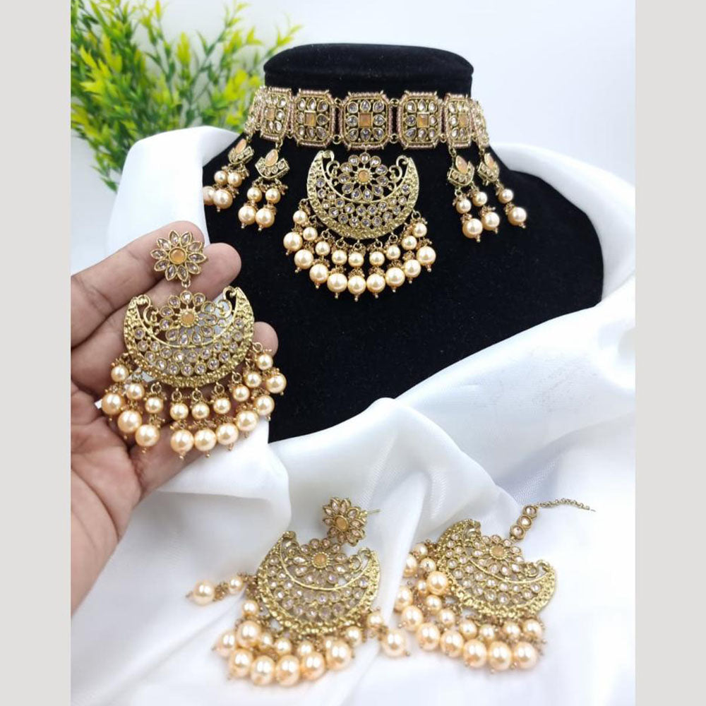 JCM Mehfil Majesty Kundan and Pearl Choker Necklace Set with Chandbali Earrings