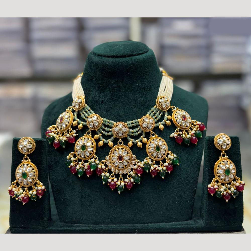 JCM Heritage Kundan And Pearls with Drop Beads Necklace Set