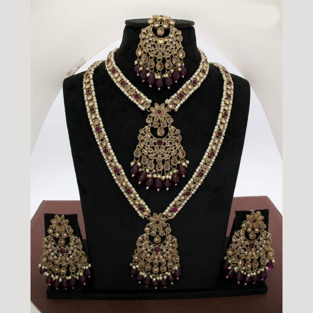 JCM Royal Kundan and Beads Double Layer Long Necklace Set with Mangtikka Earrings