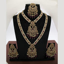 JCM Royal Kundan and Beads Double Layer Long Necklace Set with Mangtikka Earrings