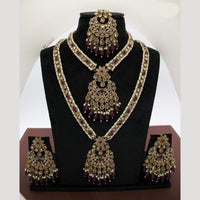 JCM Royal Kundan and Beads Double Layer Long Necklace Set with Mangtikka Earrings