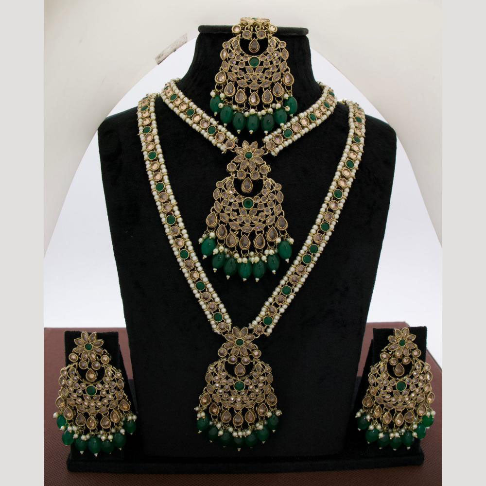 JCM Royal Kundan and Beads Double Layer Long Necklace Set with Mangtikka Earrings